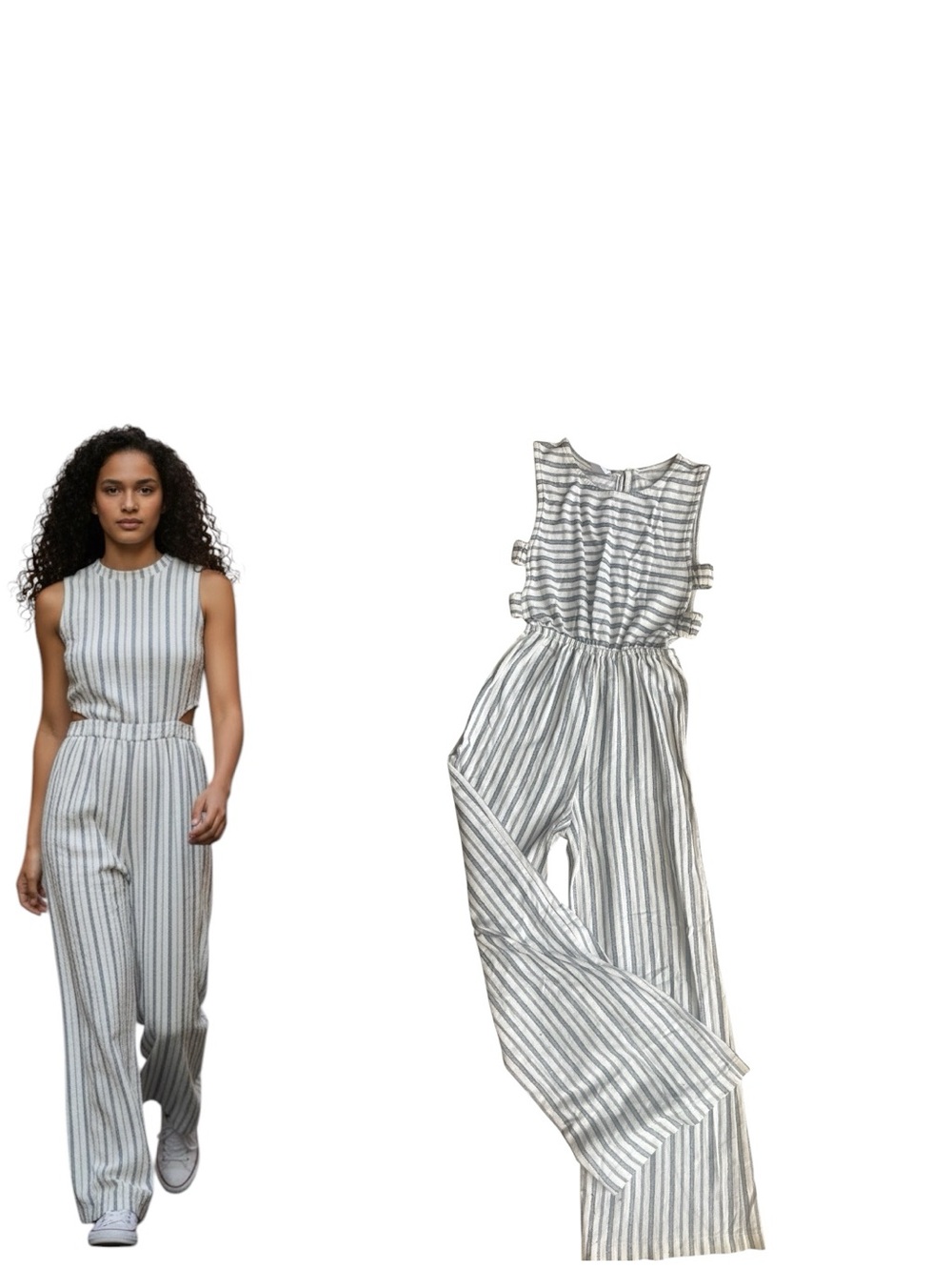 Zara kid Cream & Gray Striped Sleeveless Jumpsuit size 10